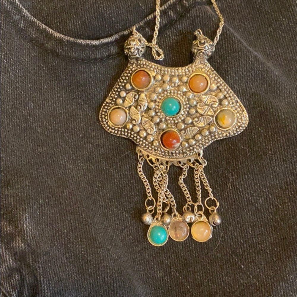 Long dangle medallion necklace
